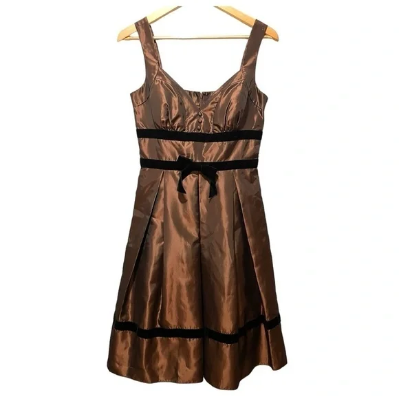 BCBG Paris Brown/Bronze Fit and Flare Taffeta Petticoat Cocktail Dress - Picture 3 of 14